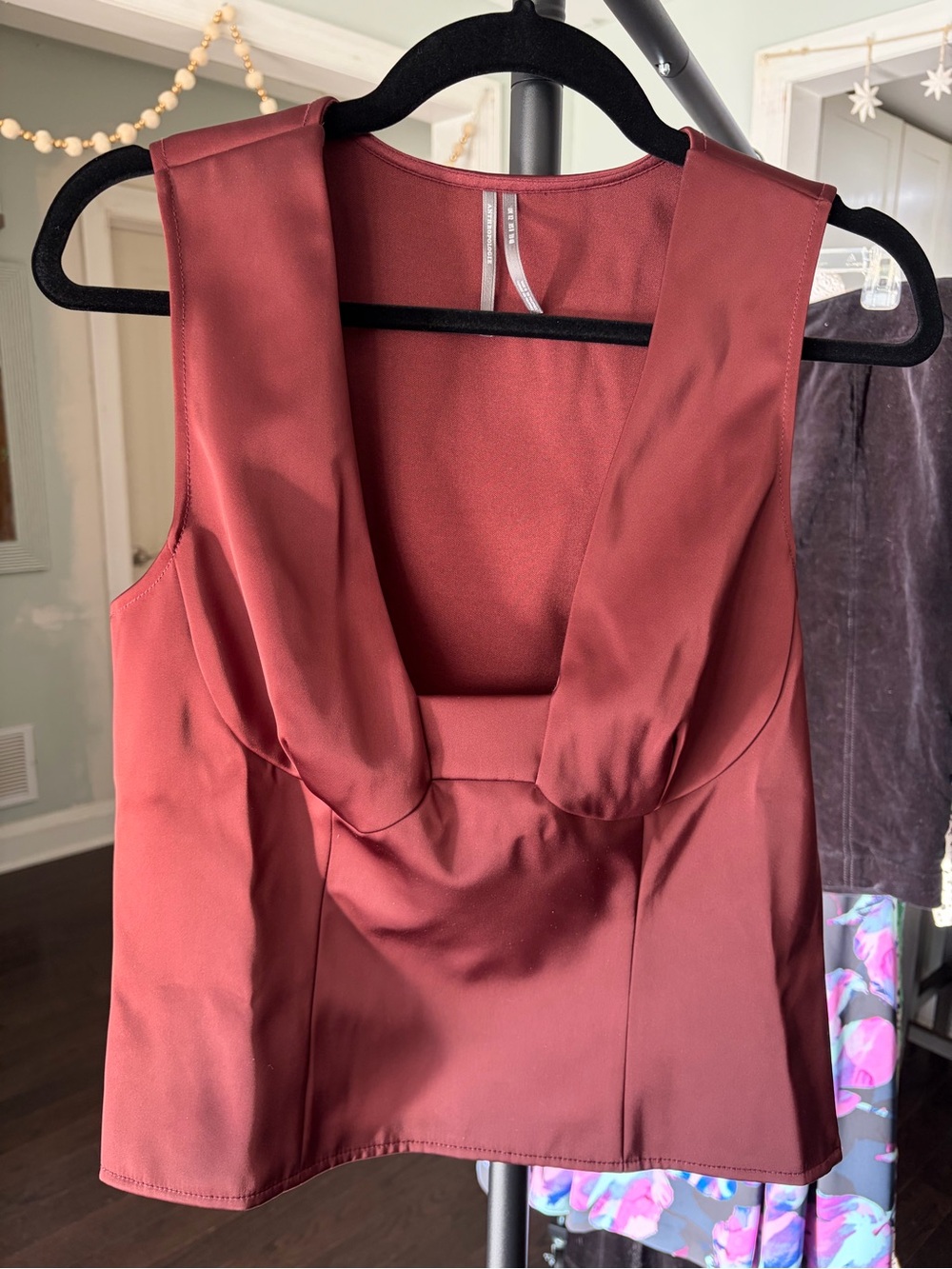 Anthropologie Rust Satin V-Neck Sleeveless Top